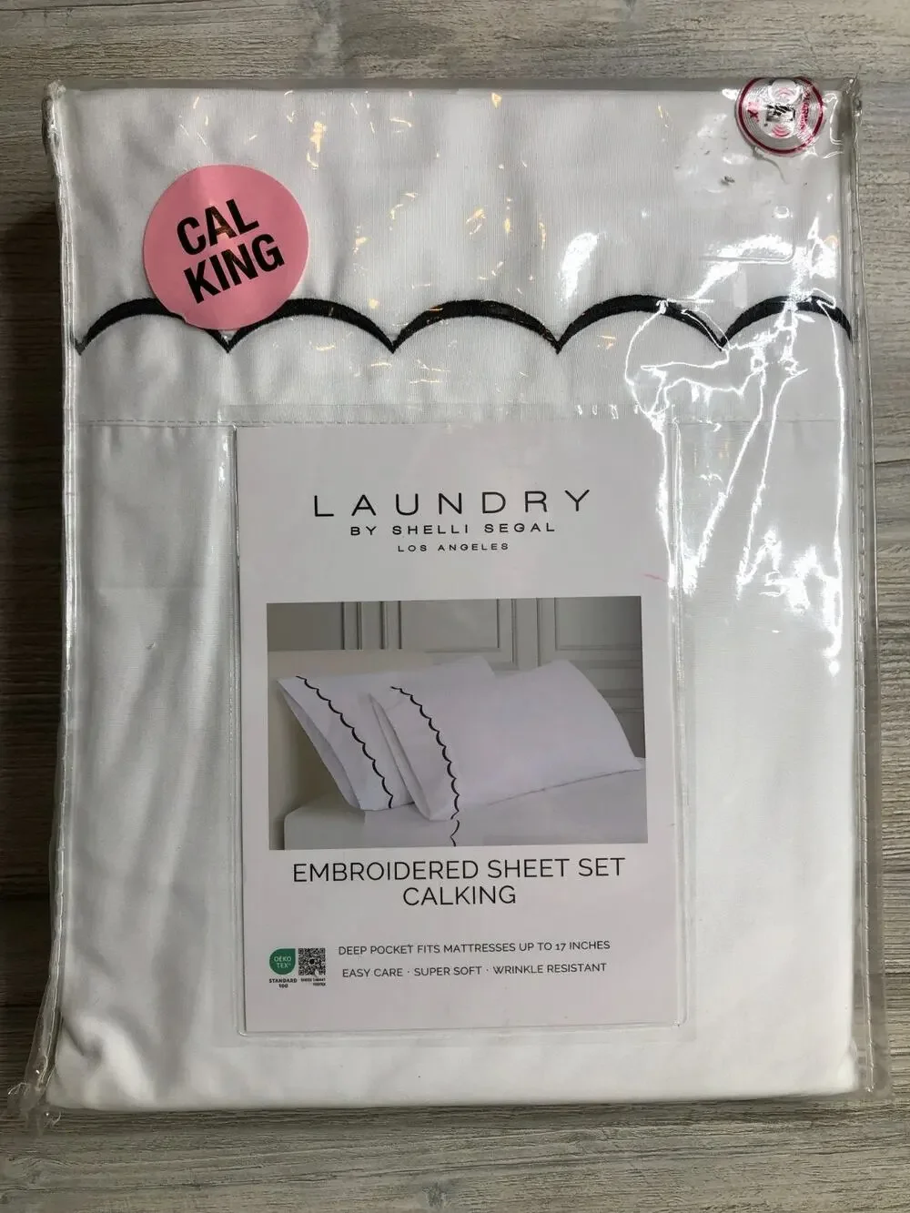 Laundry By Shelli Segal Embroidered Sheet Set CAL KING with Black Embroidery